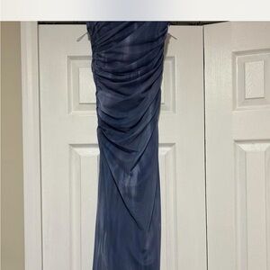 Zara Navy Ruched Maxi Dress